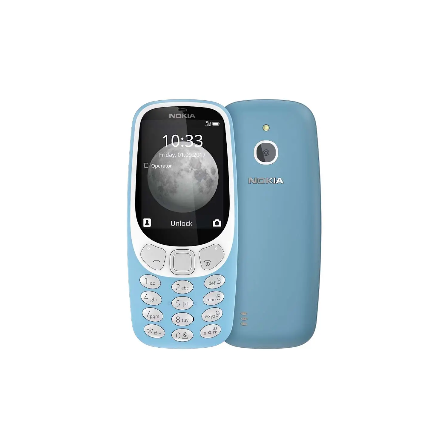 Nokia 3310 3G classic retro phone in blue with Dual SIM and FM radio support.